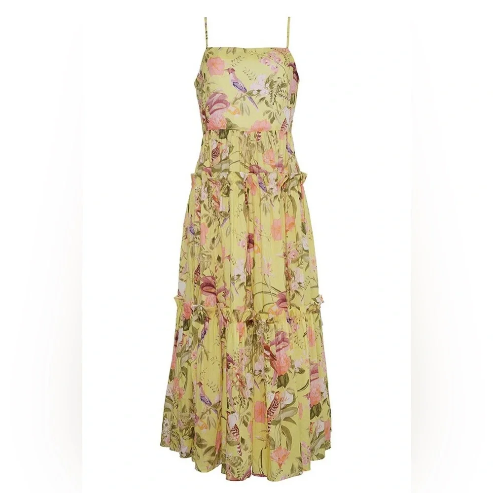 Cara Cara Midi Yellow Harbour Island Dress In Tropical Birds SMALL - Picture 6 of 16